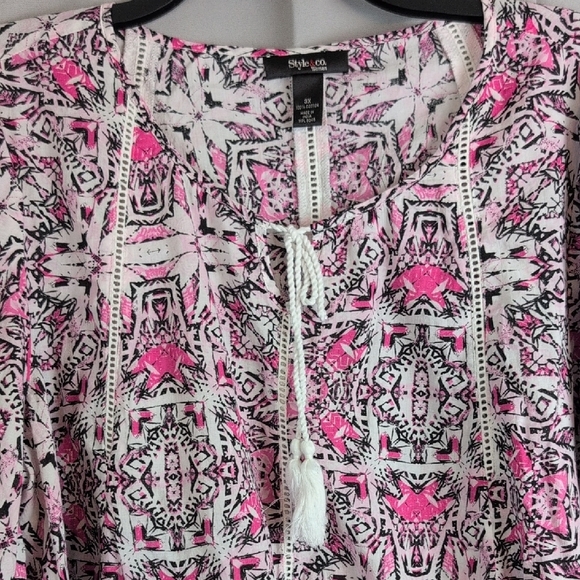 Style & Co. Pink and White Patterned Blouse - Picture 4 of 7